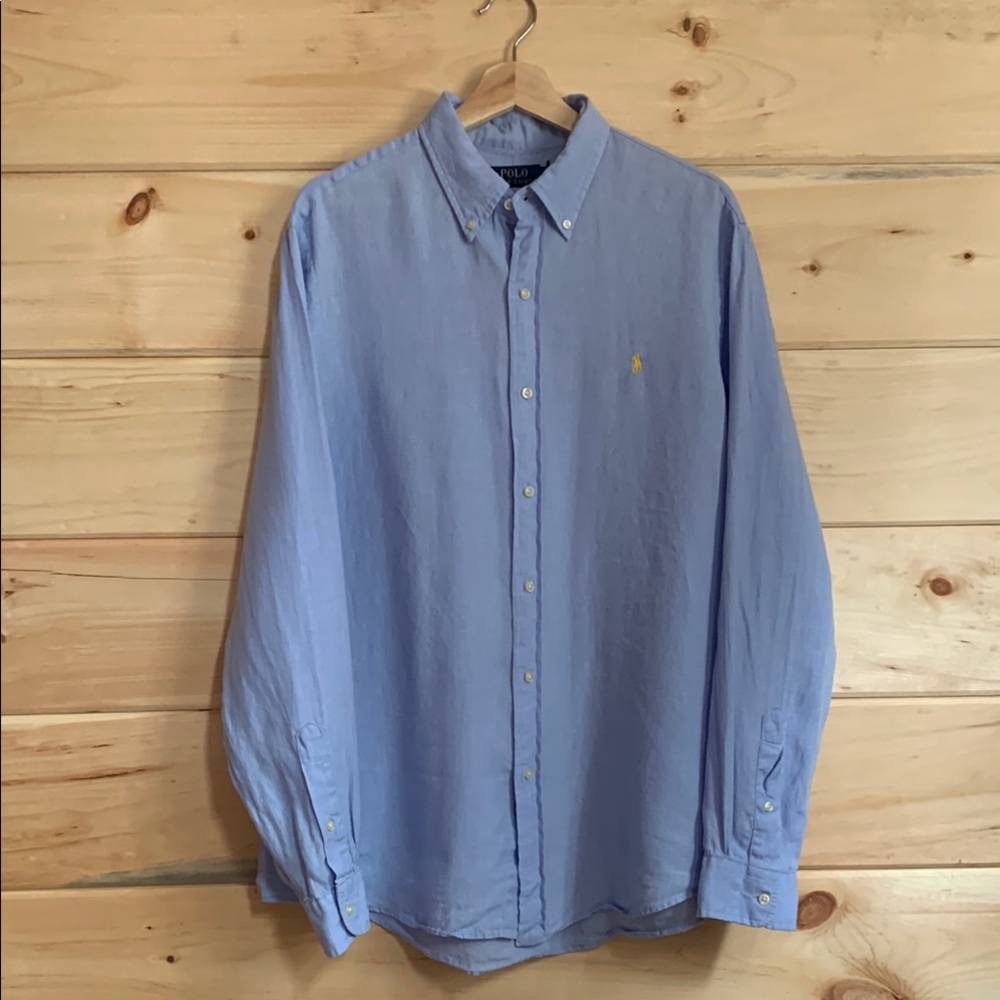 Polo Ralph Lauren 100% Linen Light Blue Casual Button Down Shirt sz L